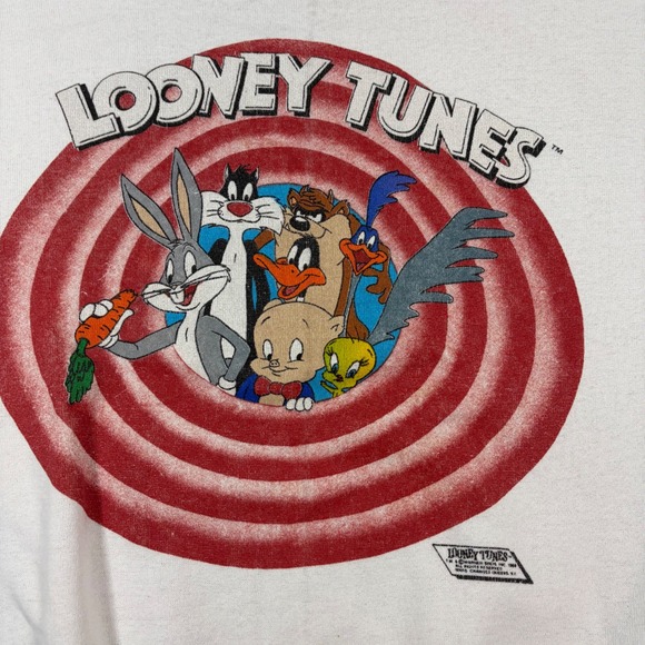 Vintage Looney Tunes Sweatshirt Men's XL White Long Sleeve Double Sided Rare - Picture 2 of 9